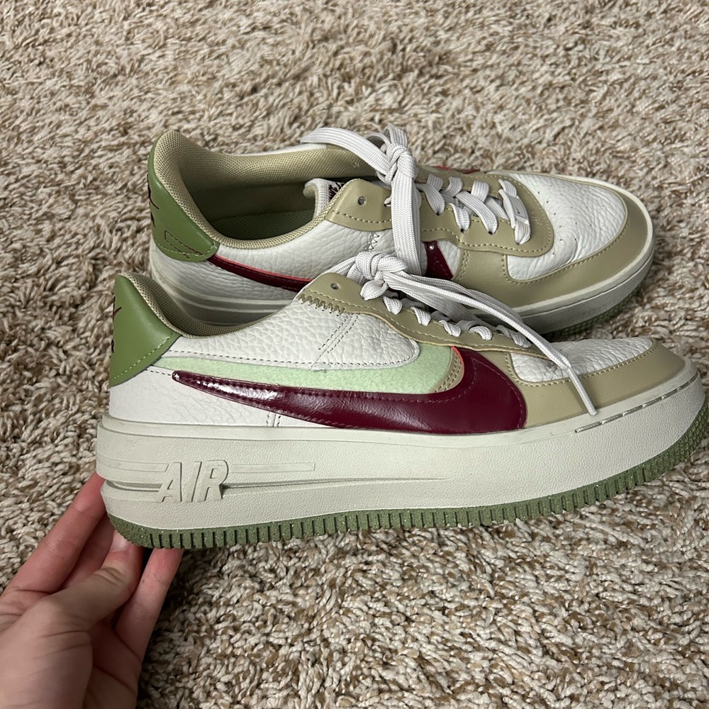 Nike Air Force 1 Low Sneakers Green, Maroon, Tan, size 7.5 Women's